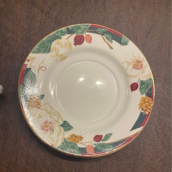 Tienshan Fine China Magnolia Floral Tea Cup & Saucer Set of 3 Gold Trim Vintage - Picture 5 of 7